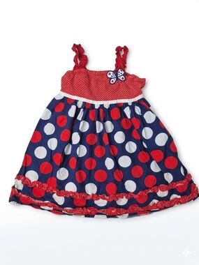Youngland Toddler 4T Patriotic Polka Dot Butterfly Dress Ruffle Red White Blue